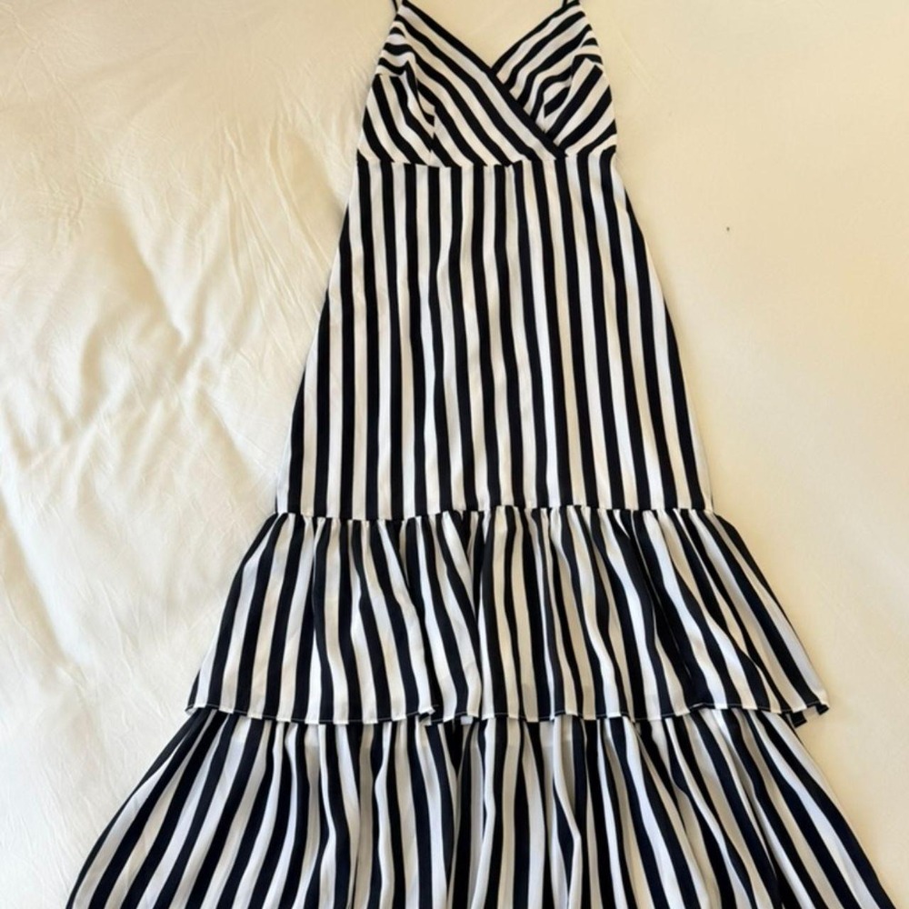 Banana Republic Striped Tiered Maxi Dress Black White 426744 Womens 4